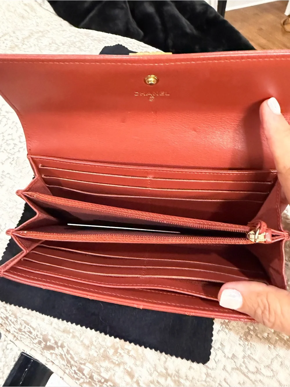 CHANEL Quilted Burgundy Leather Wallet with Gold CC Turnlock